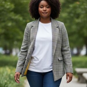 New York & Company Gray Plaid Blazer